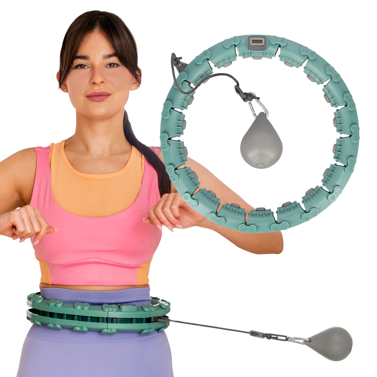 Masážní hula hoop FH03 se závažím a počítadlem zelená