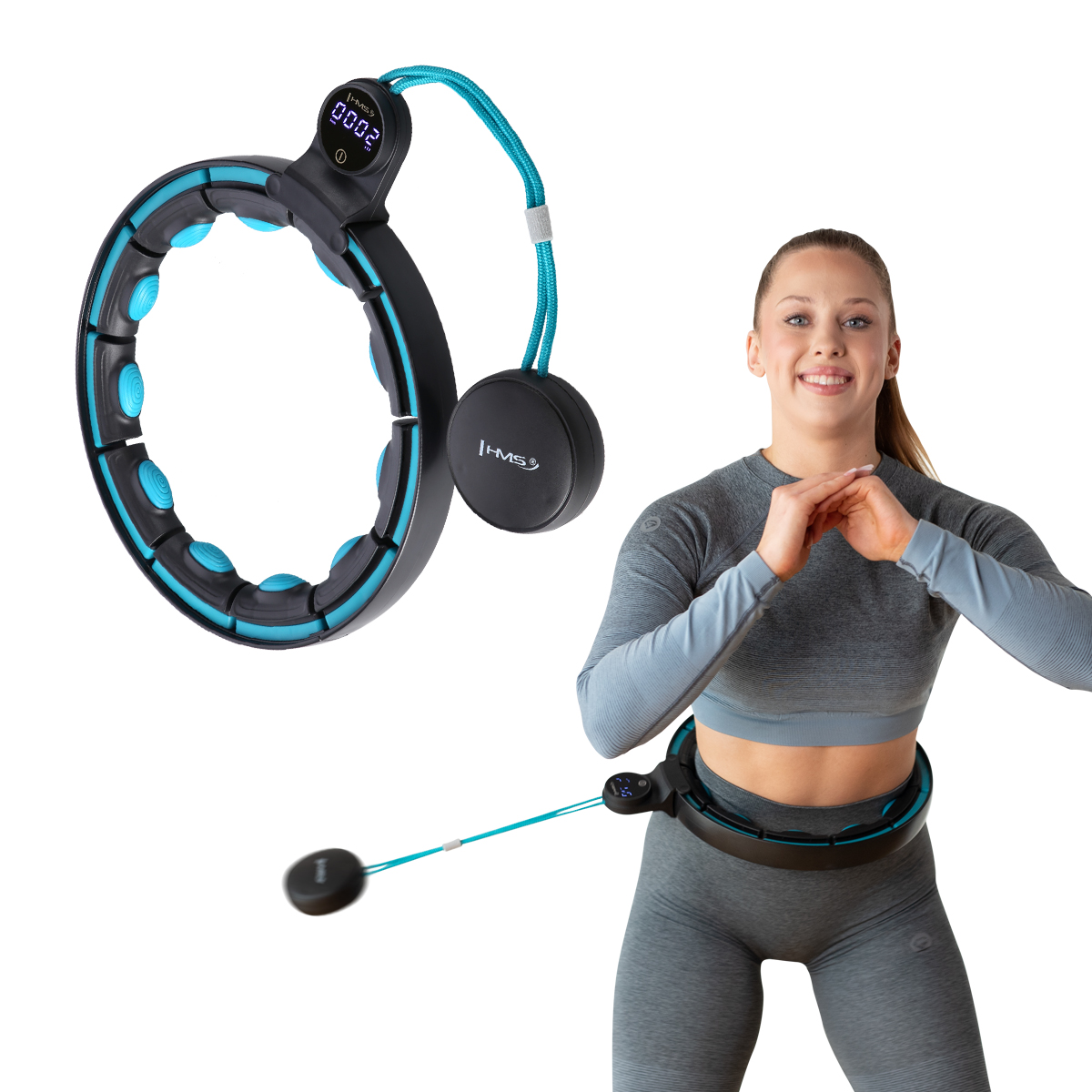 Masážní hula hoop HMS HHM17 se závažím, magnety a počítadlem černá/mátová