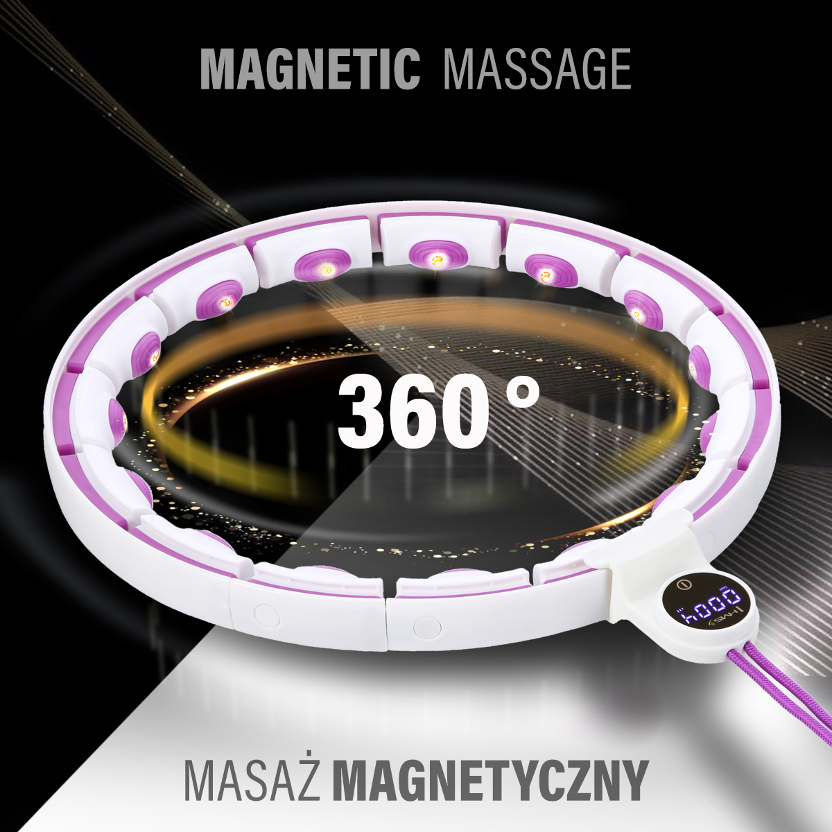 Masážní hula hoop HMS HHM17 se závažím, magnety a počítadlem bílá/fialová