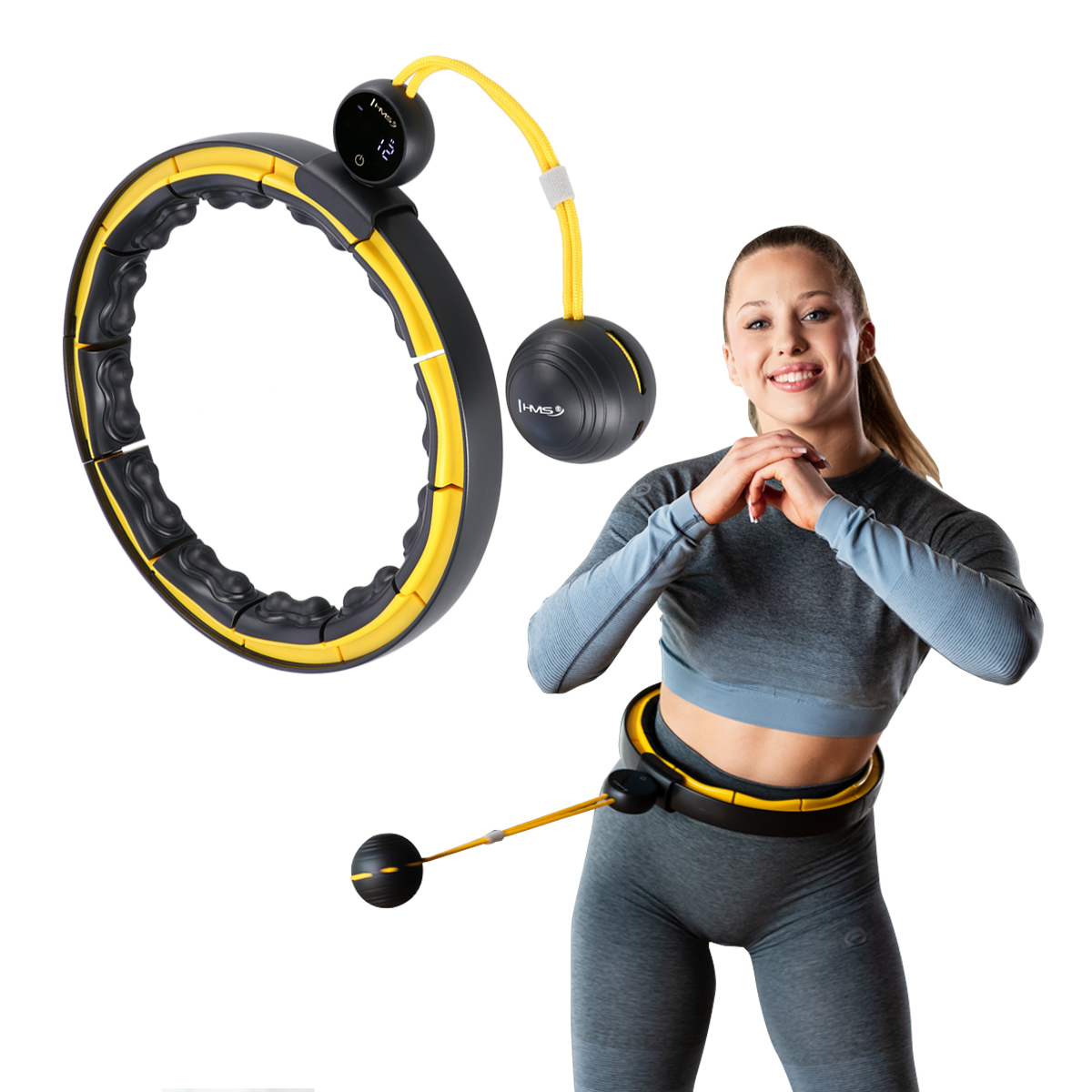 Masážní hula hoop HMS HHM21 se závažím, magnety a počítadlem černá/žlutá