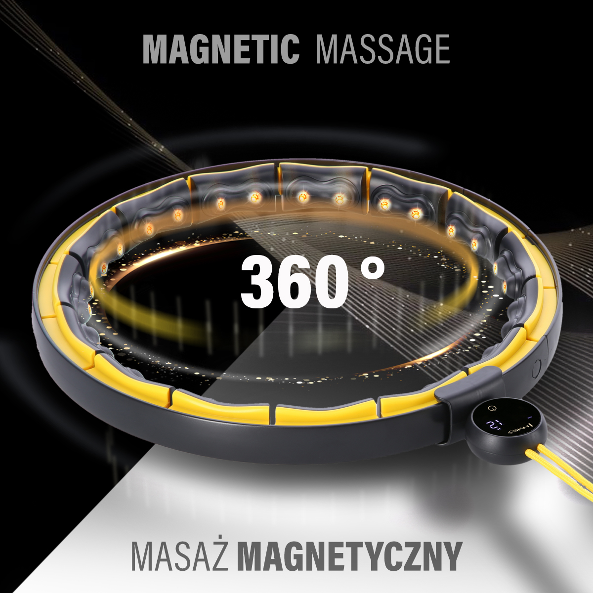 Masážní hula hoop HMS HHM21 se závažím, magnety a počítadlem černá/žlutá