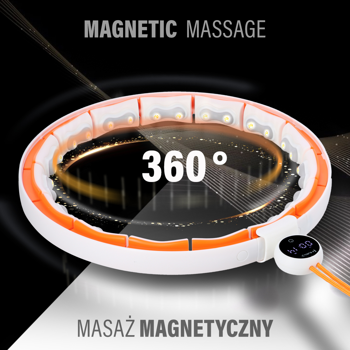 Masážní hula hoop HMS HHM21 se závažím, magnety a počítadlem bílá/oranžová
