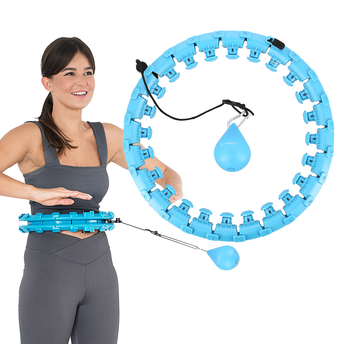 Sada masážní hula hoop HMS HHW01 se závažím a zeštíhlujícího pásu BR163 modrá