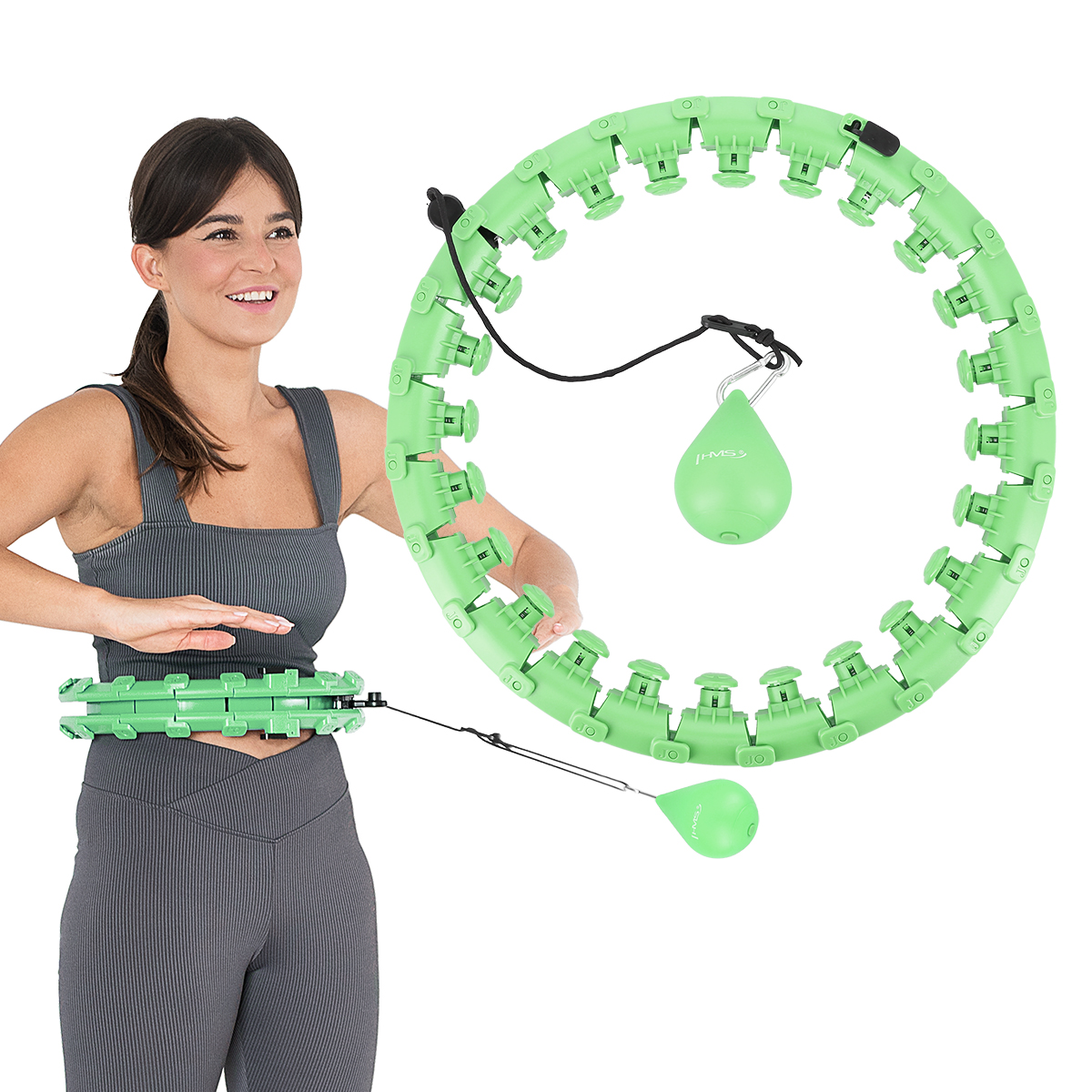 Sada masážní hula hoop HMS HHW01 se závažím a zeštíhlujícícho pásu BR163 zelená