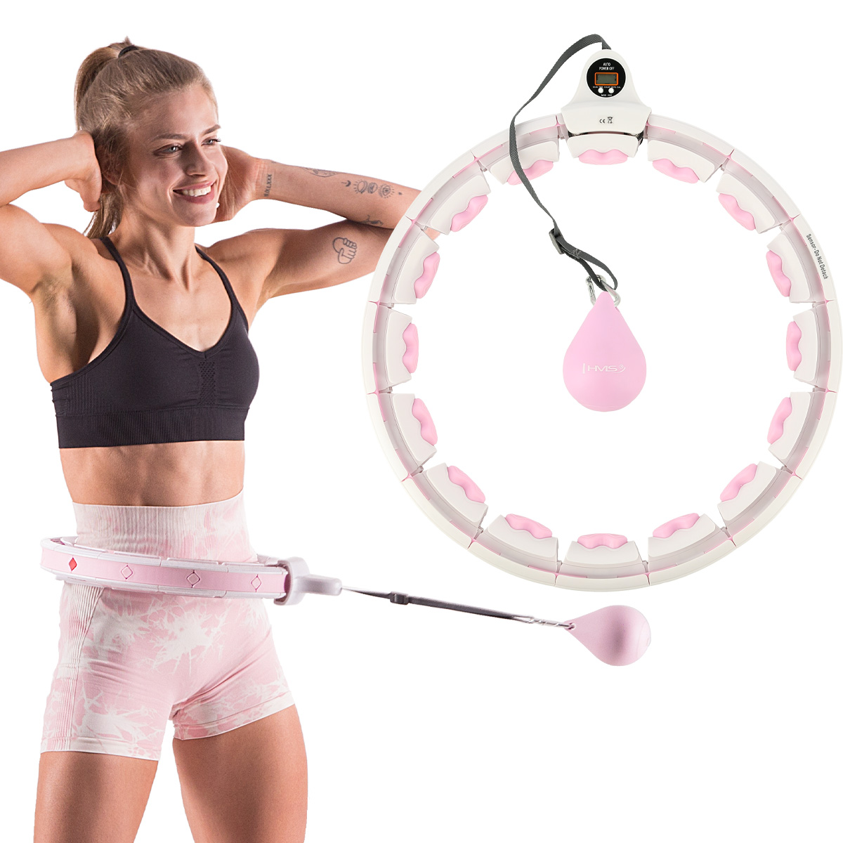 Sada masážní hula hoop HMS HHW06 růžová se závažím a počítadlem a zeštíhlujícího pásu BR163 plus size