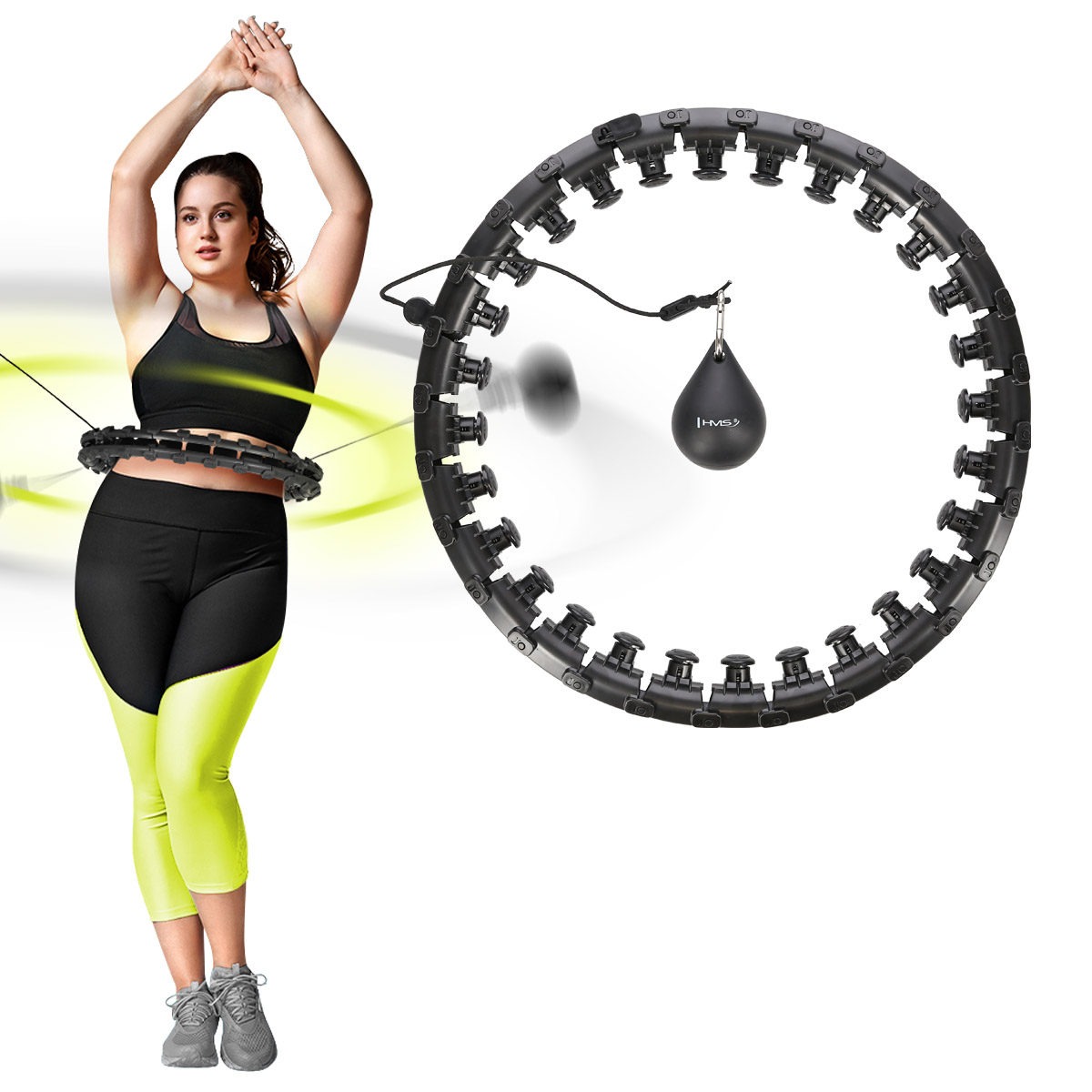 Sada masážní hula hoop HMS HHW12 PLUS Size se závažím a zeštíhlujícího pásu BR163 černá