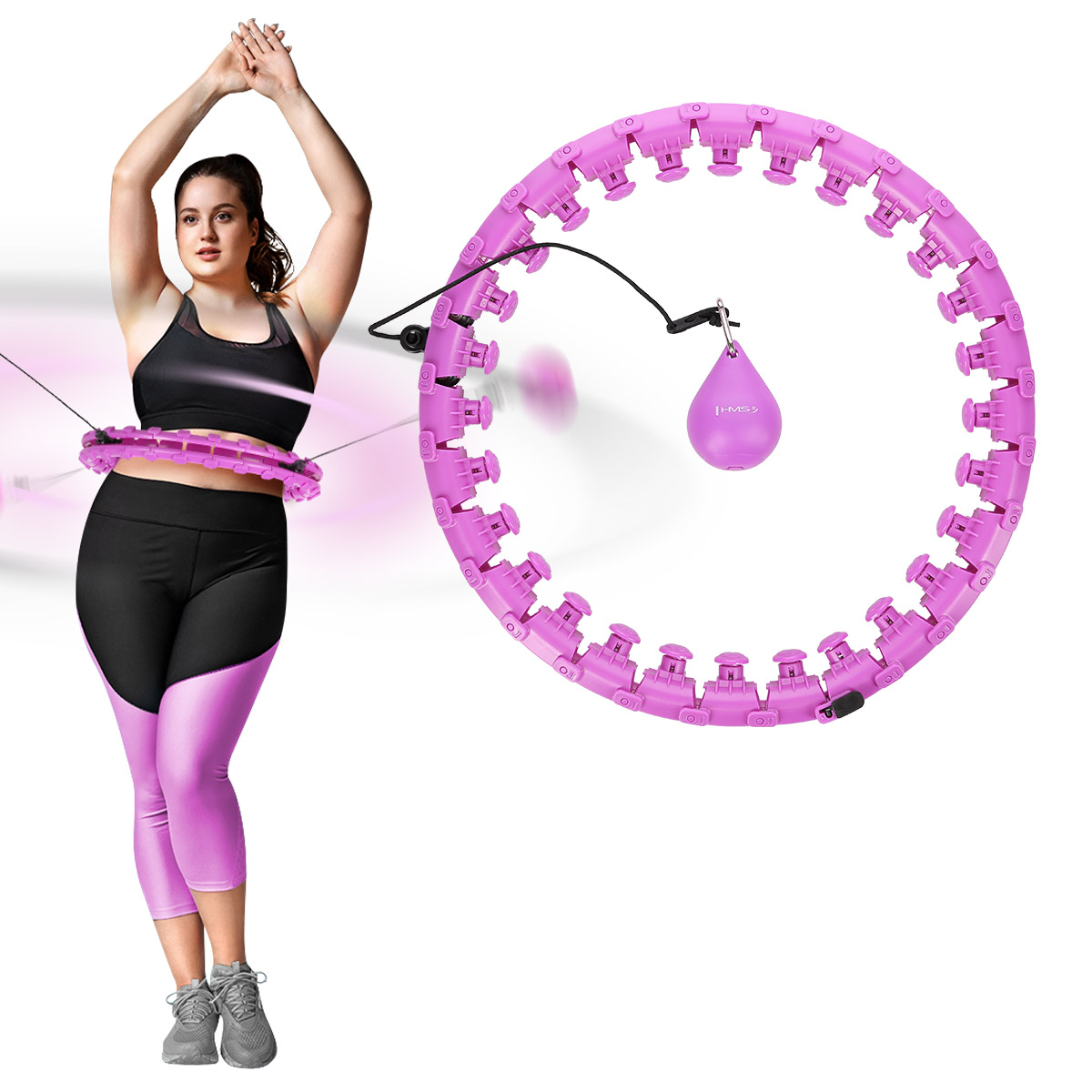 Sada masážní hula hoop HMS HHW12 PLUS Size se závažím a zeštíhlujícího pásu BR163 fialová