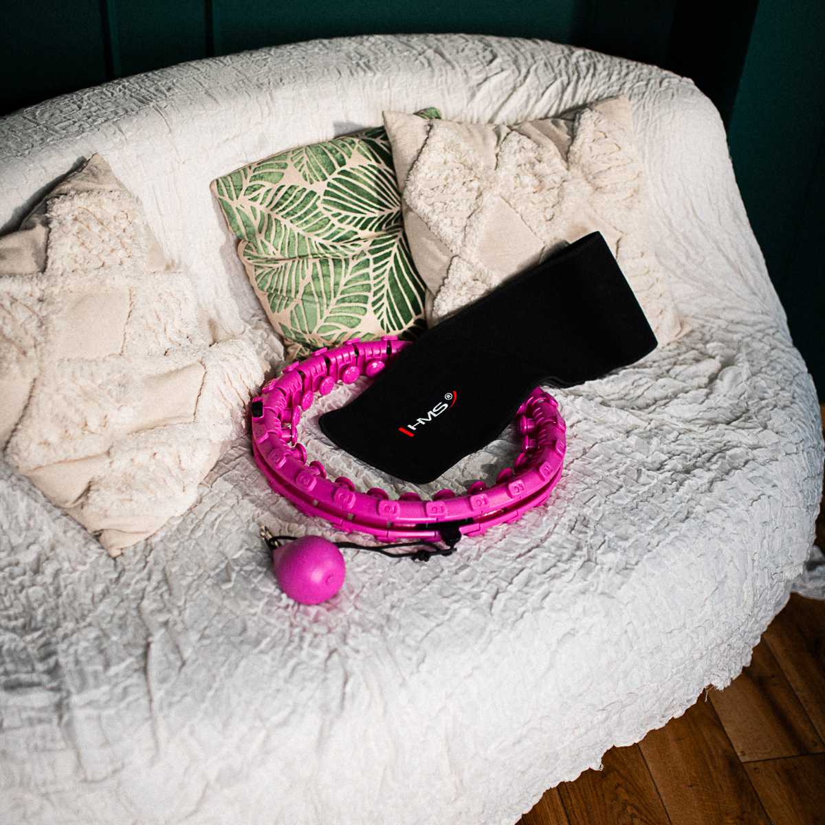 Sada masážní hula hoop HMS HHW12 PLUS Size se závažím a zeštíhlujícího pásu BR163 fialová