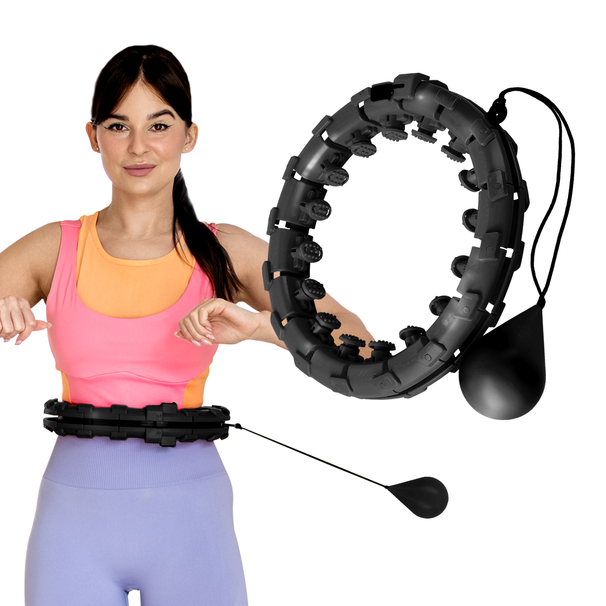 Sada masážní hula hoop ONE Fitness OHA01 se závažím a zeštíhlujícího pásu BR125 černá