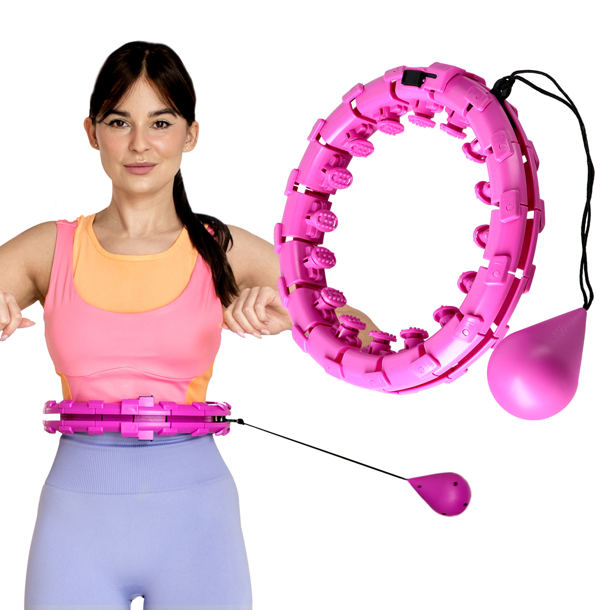 Sada masážní hula hoop ONE Fitness OHA01 se závažím a zeštíhlujícího pásu BR125 fialová