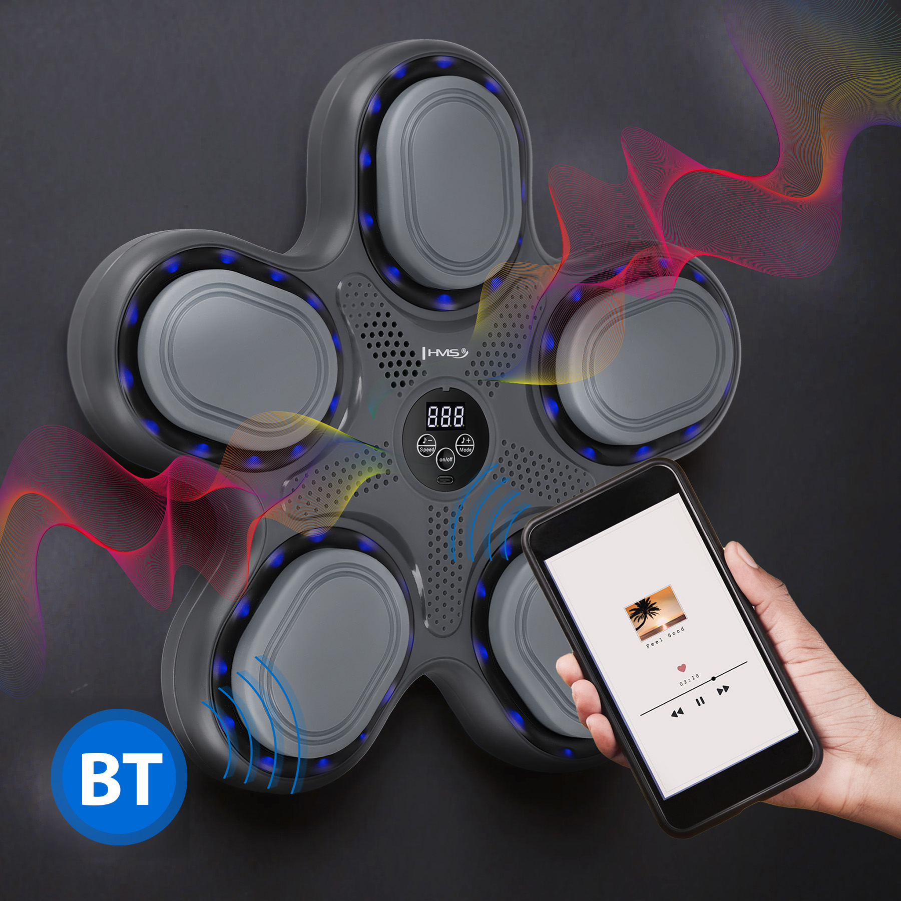 Elektronický boxerský terč HMS TB11 s LED, Bluetooth a rukavicemi (Music Boxing Machine)