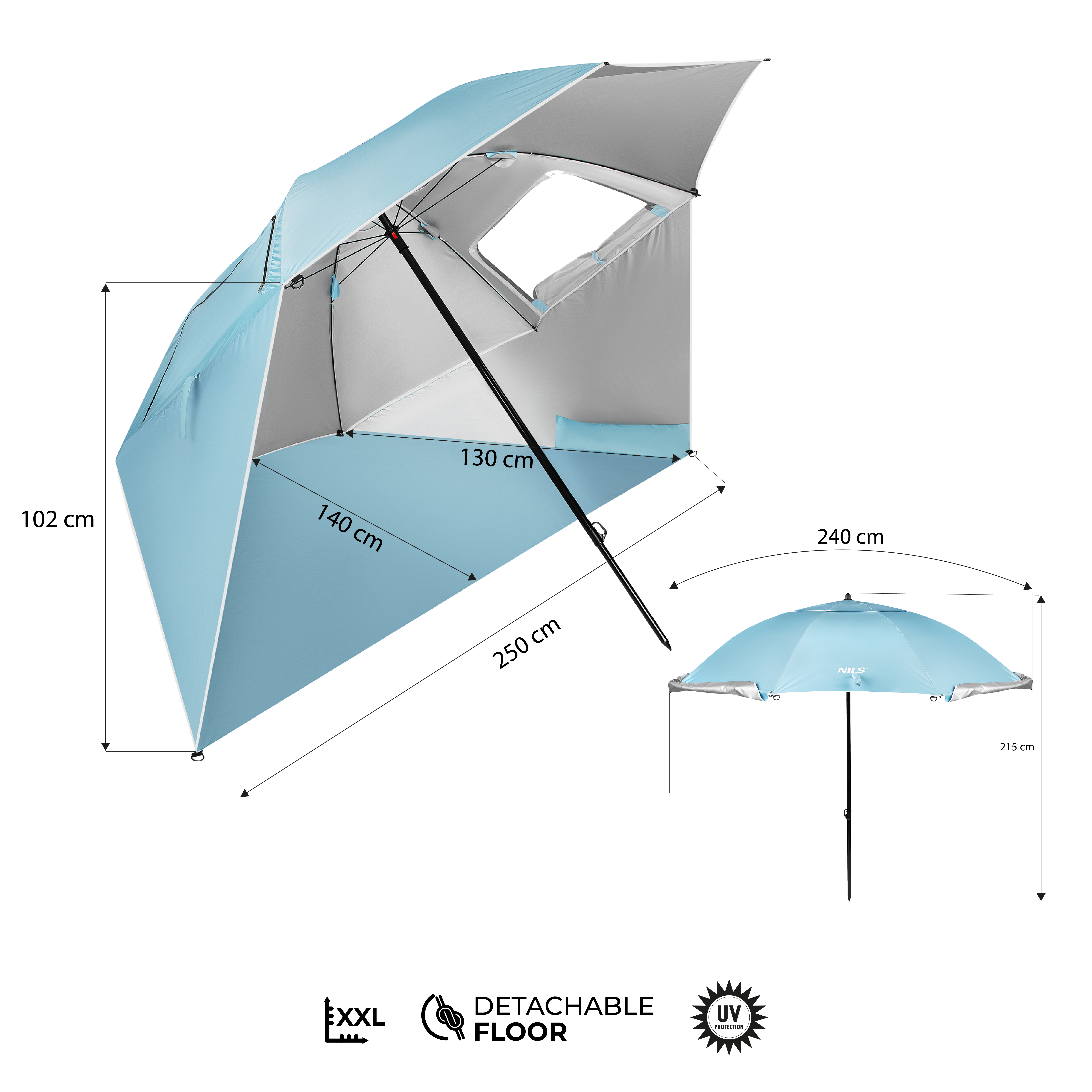 Plážový slunečník / paraván NILS Camp NC17114 240 cm modrý
