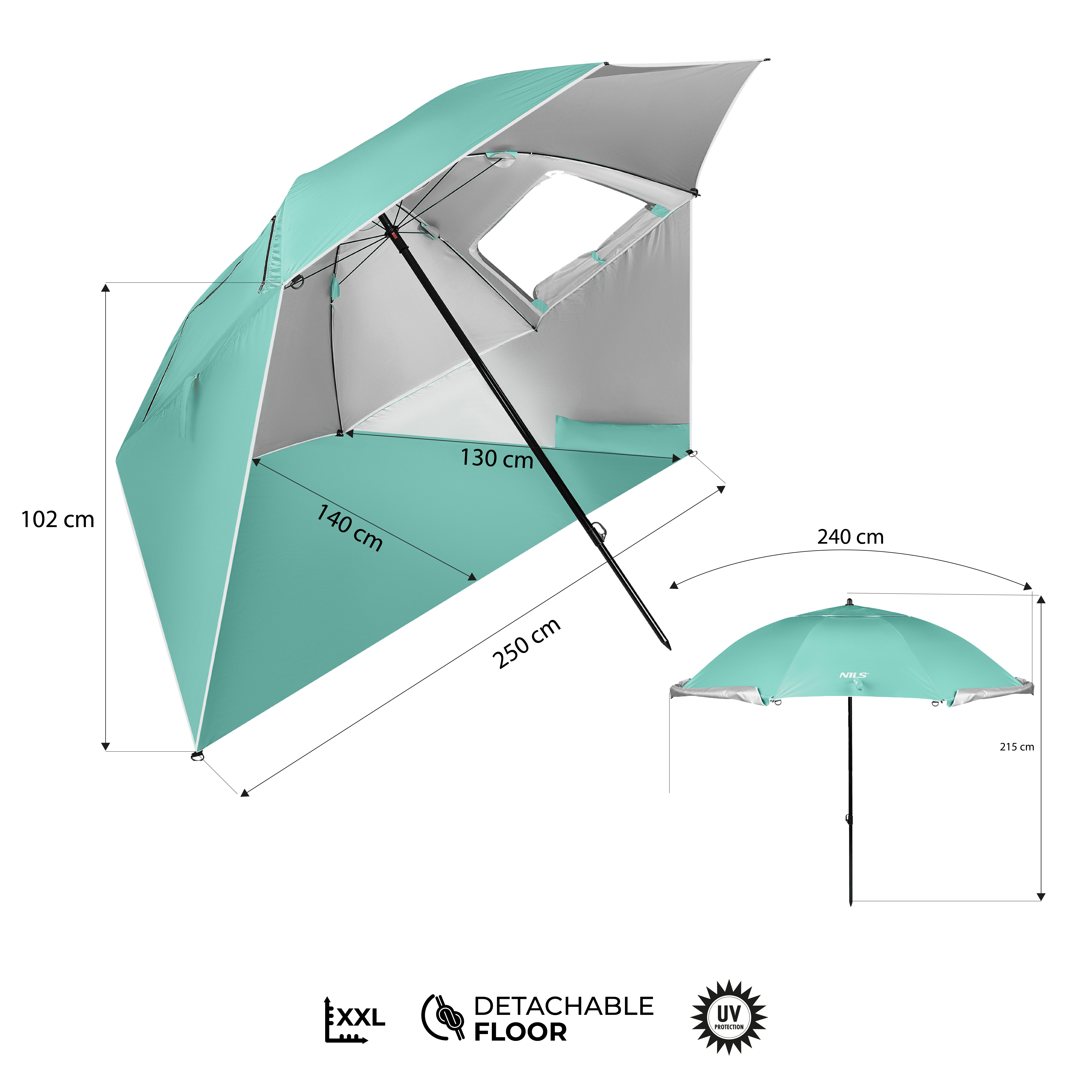 Plážový slunečník / paraván NILS Camp NC17114 240 cm zelený