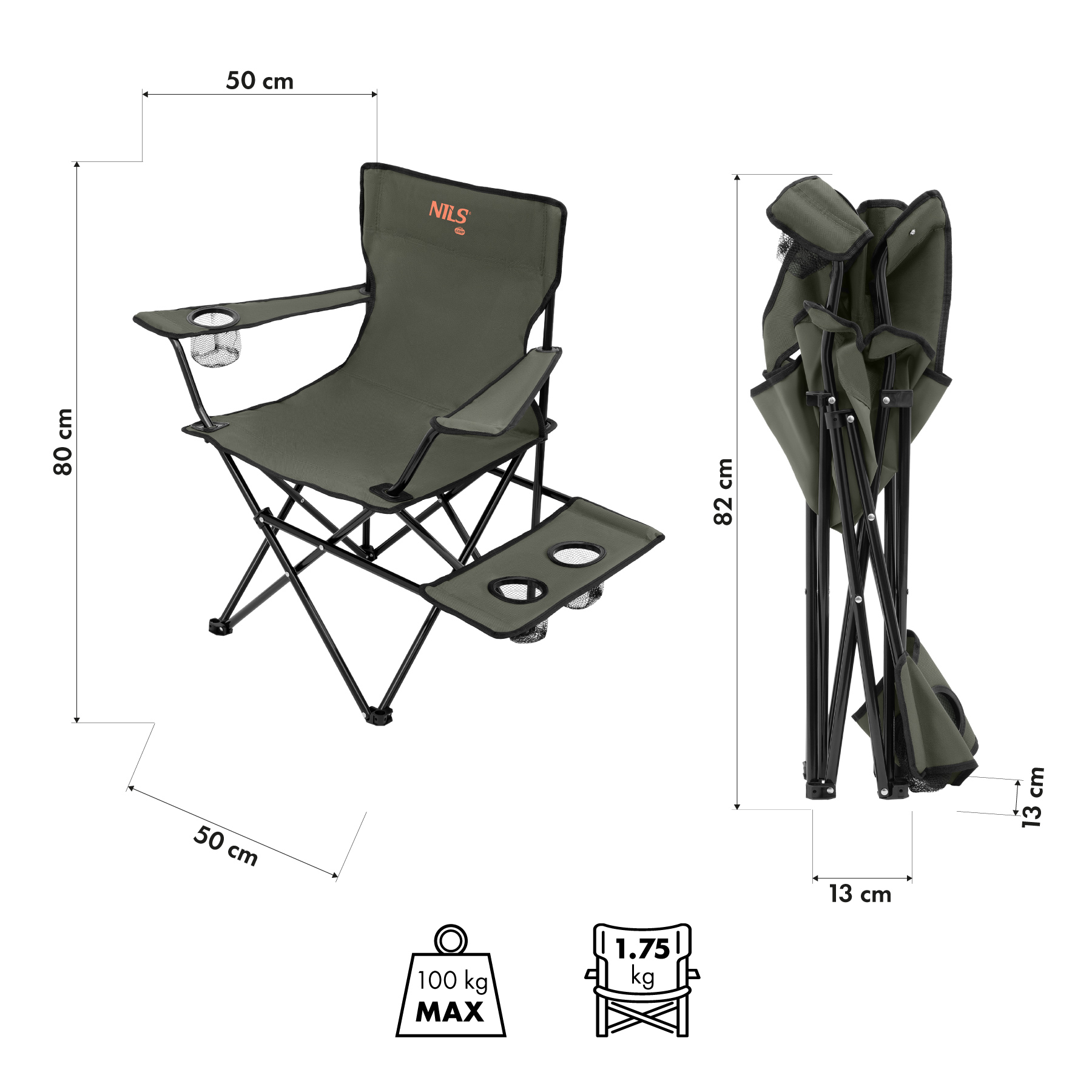 Skládací kempingová židle NILS Camp NC3301 khaki