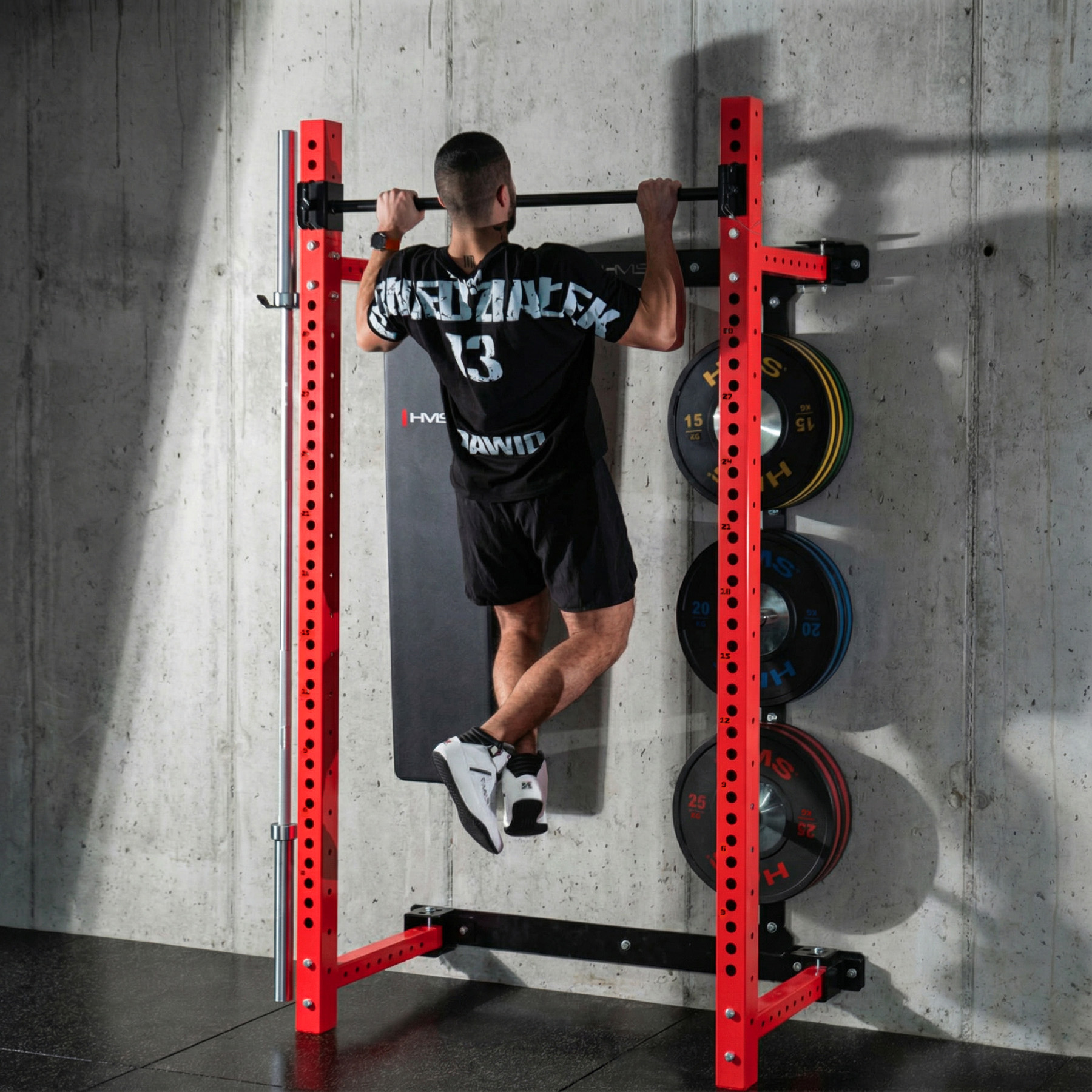 Multifunkční skládací posilovací stojan - Power Rack HMS KLT34 červený