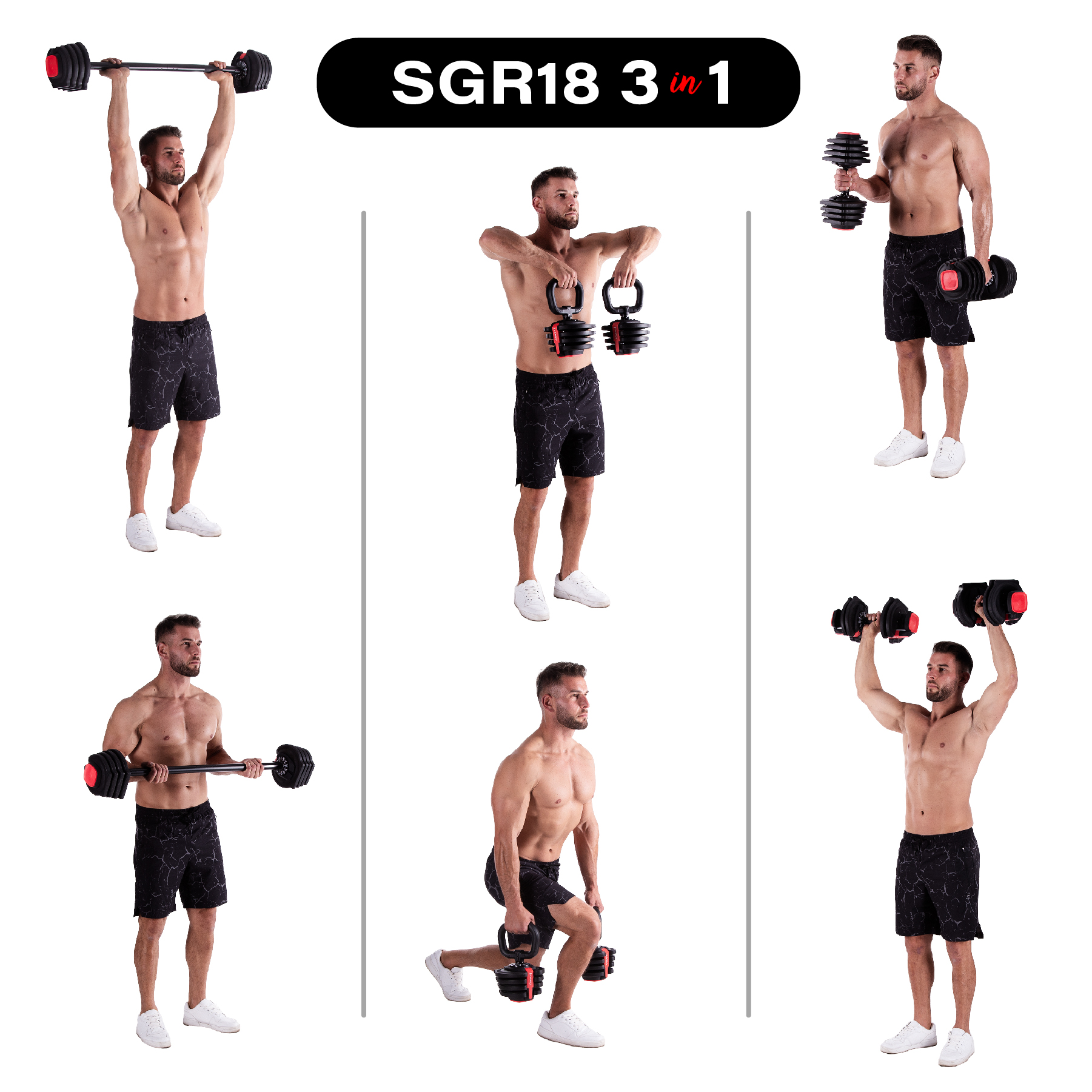 Jednoruční / obouruční variabilní činka HMS SGR18 PRO SET 3v1 40 kg