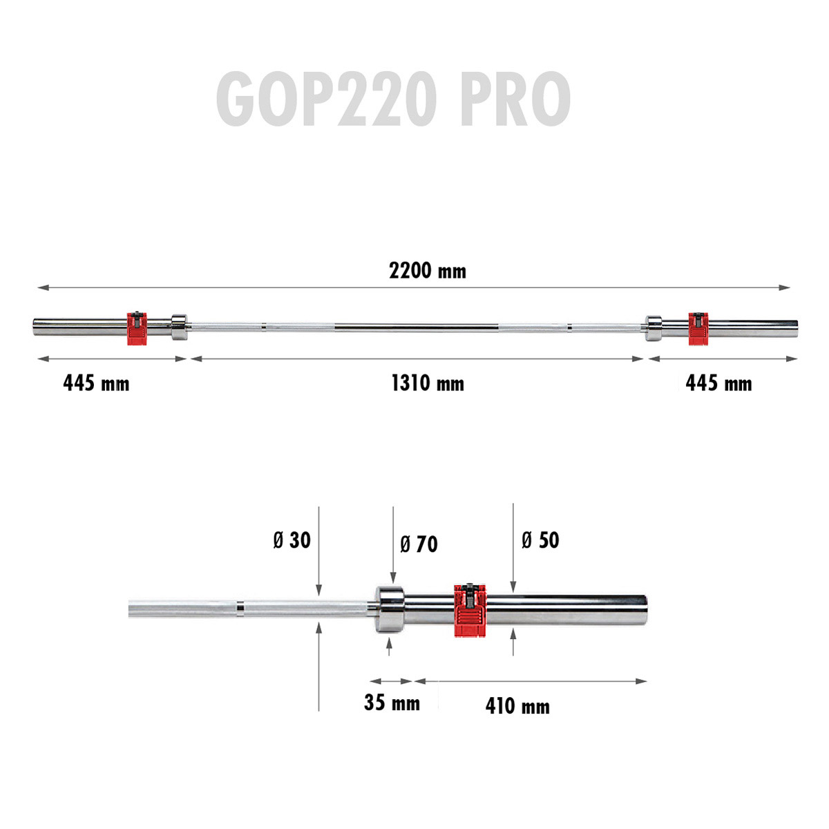 Olympijská obouruční osa HMS GOP220 Pro 220 cm x 50 mm