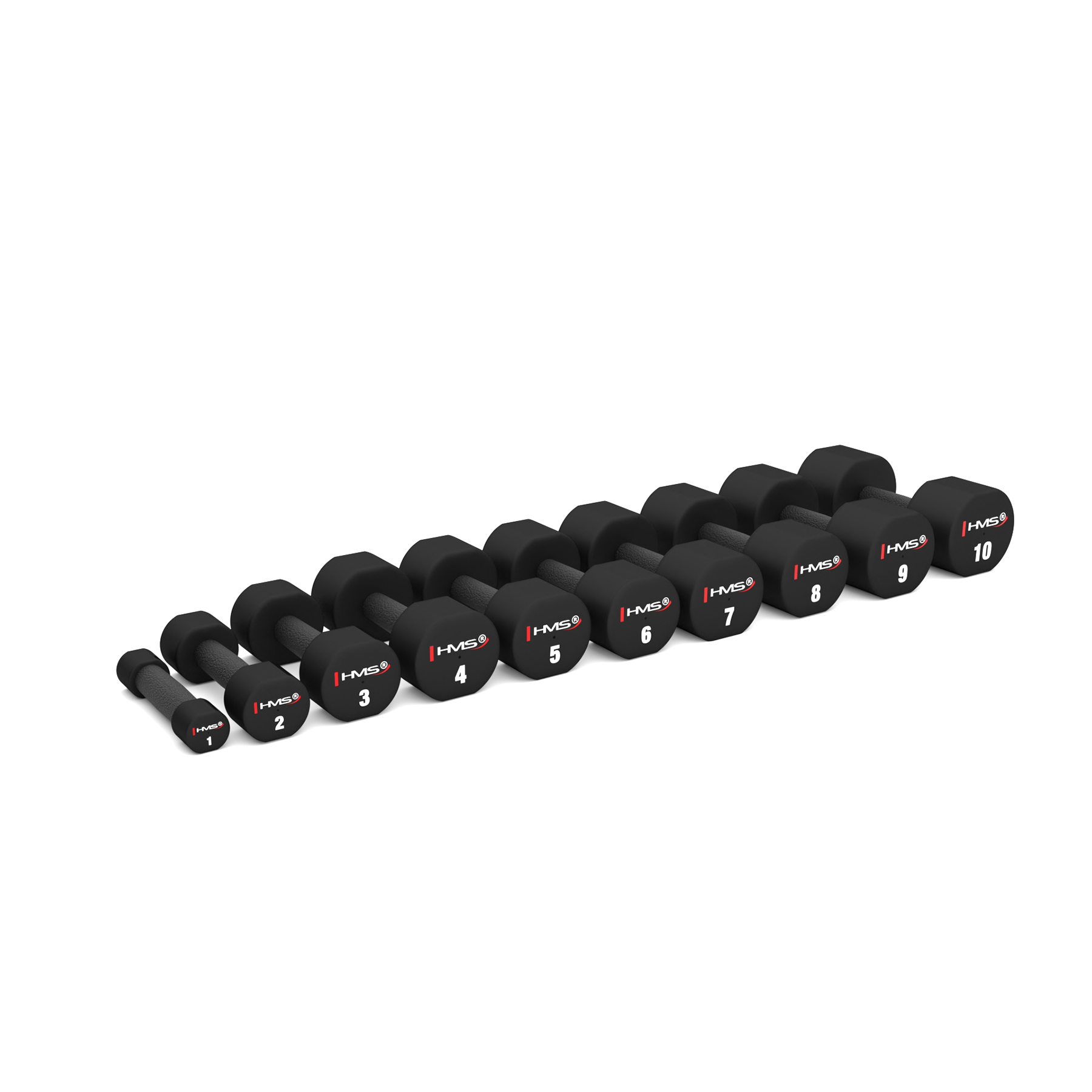 Sada 10 párů jednoruček HMS HPT 1-10 kg a stojanu STR37