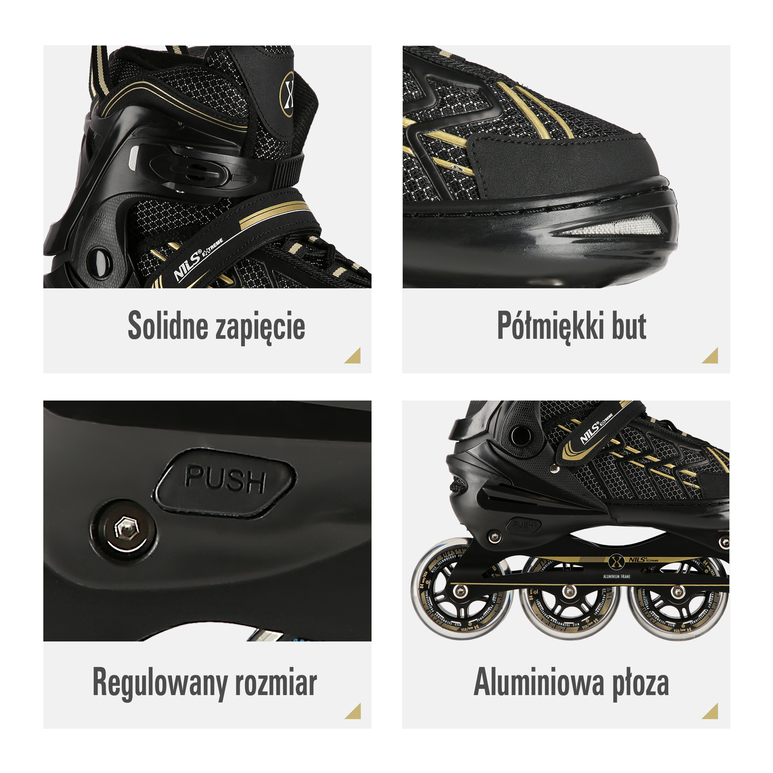 Kolečkové brusle NILS Extreme NA1128 černo-zlaté XL(43-45)
