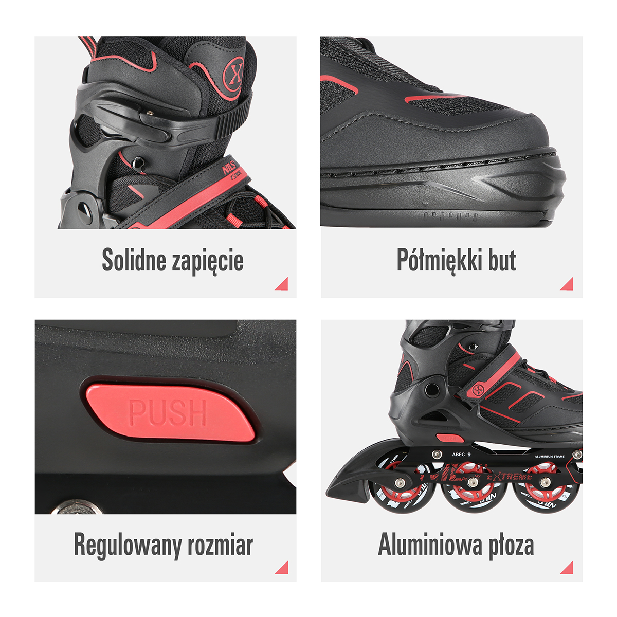 Kolečkové brusle NILS Extreme NA14174 černo-červené S(31-34)