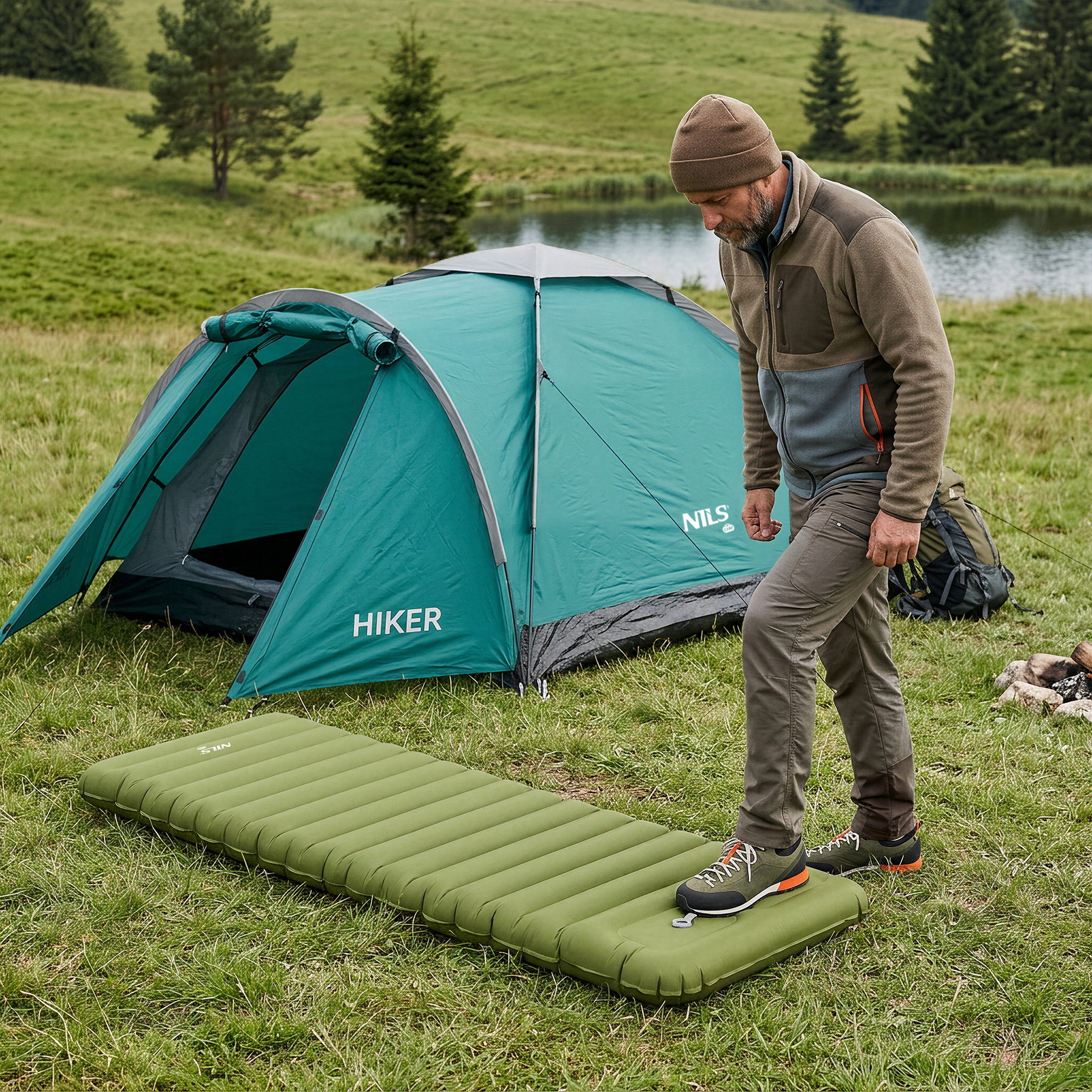 Turistická karimatka NILS Camp NC4402 zelená s integrovanou pumpou
