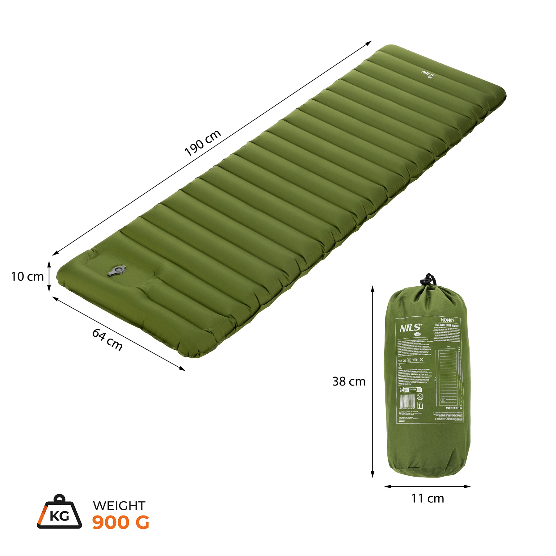 Turistická karimatka NILS Camp NC4402 zelená s integrovanou pumpou