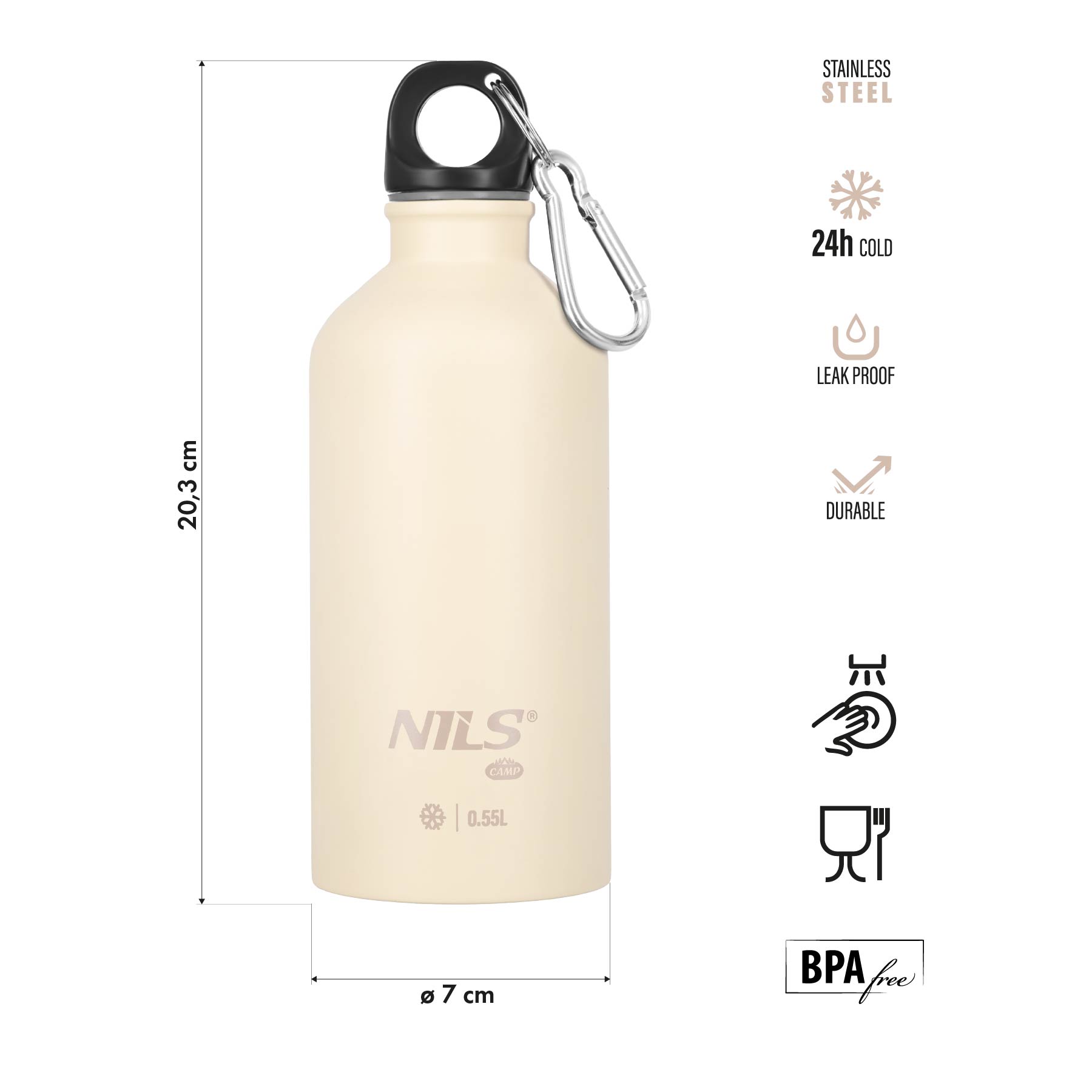 Nerezová turistická láhev NILS Camp NC3801 béžová 500 ml
