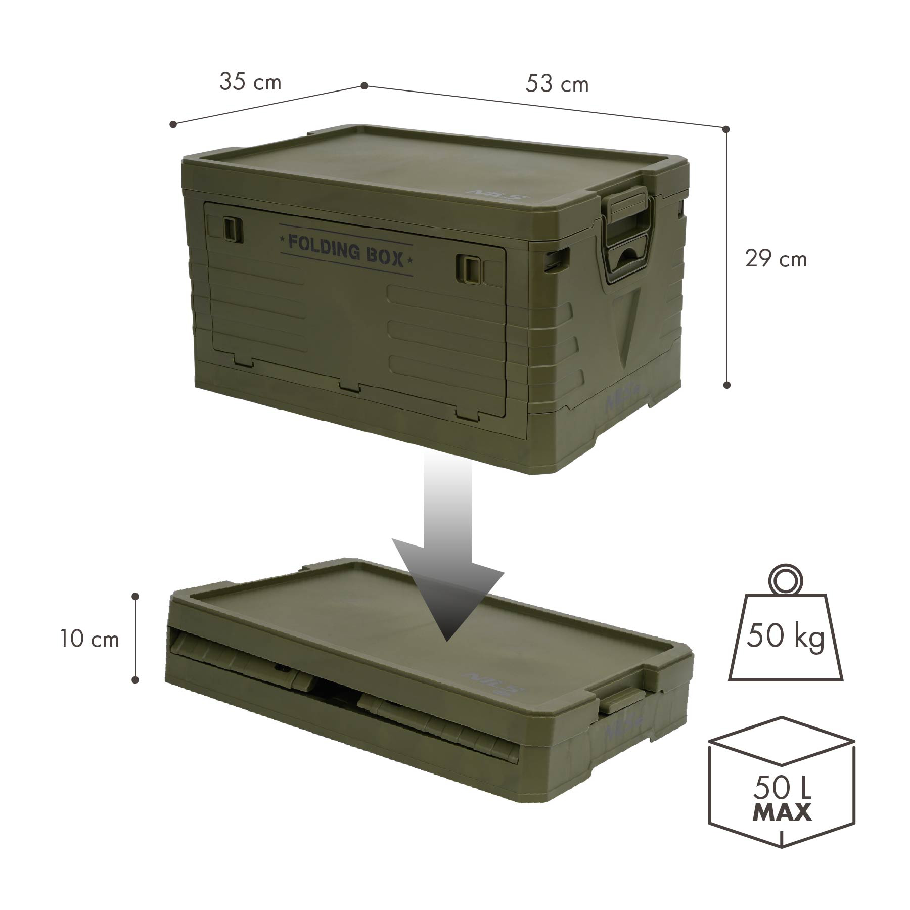 Skládací box s víkem NILS Camp NCB4004 50L zelený