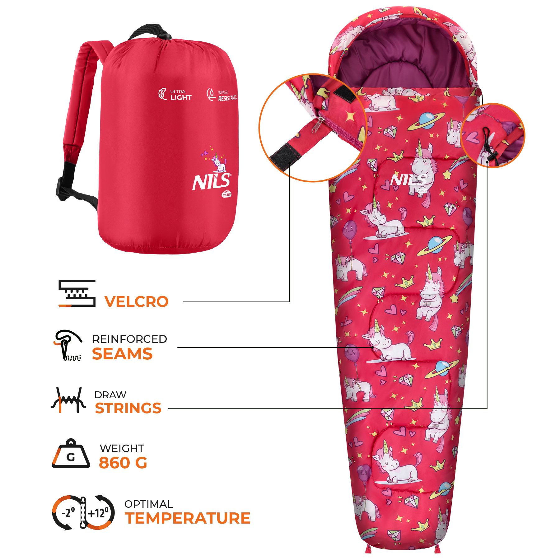 Dětský spací pytel NILS Camp NC3201 jednorožci